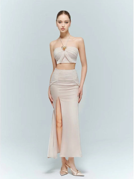 Artel Retro Sheath Strapless Top Wrap Midi Skirt Set
