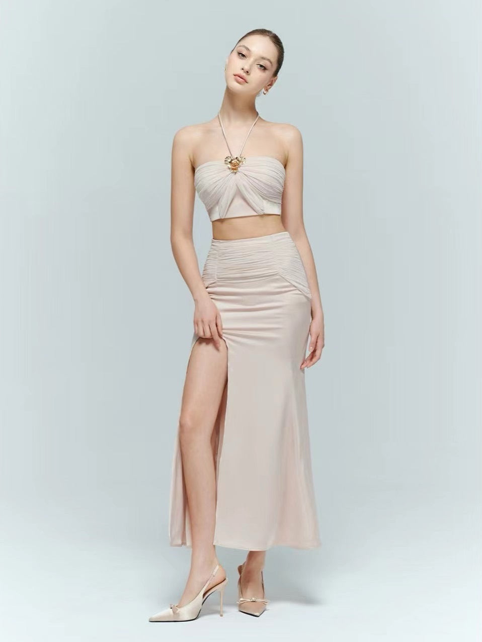Artel Retro Sheath Strapless Top Wrap Midi Skirt Set