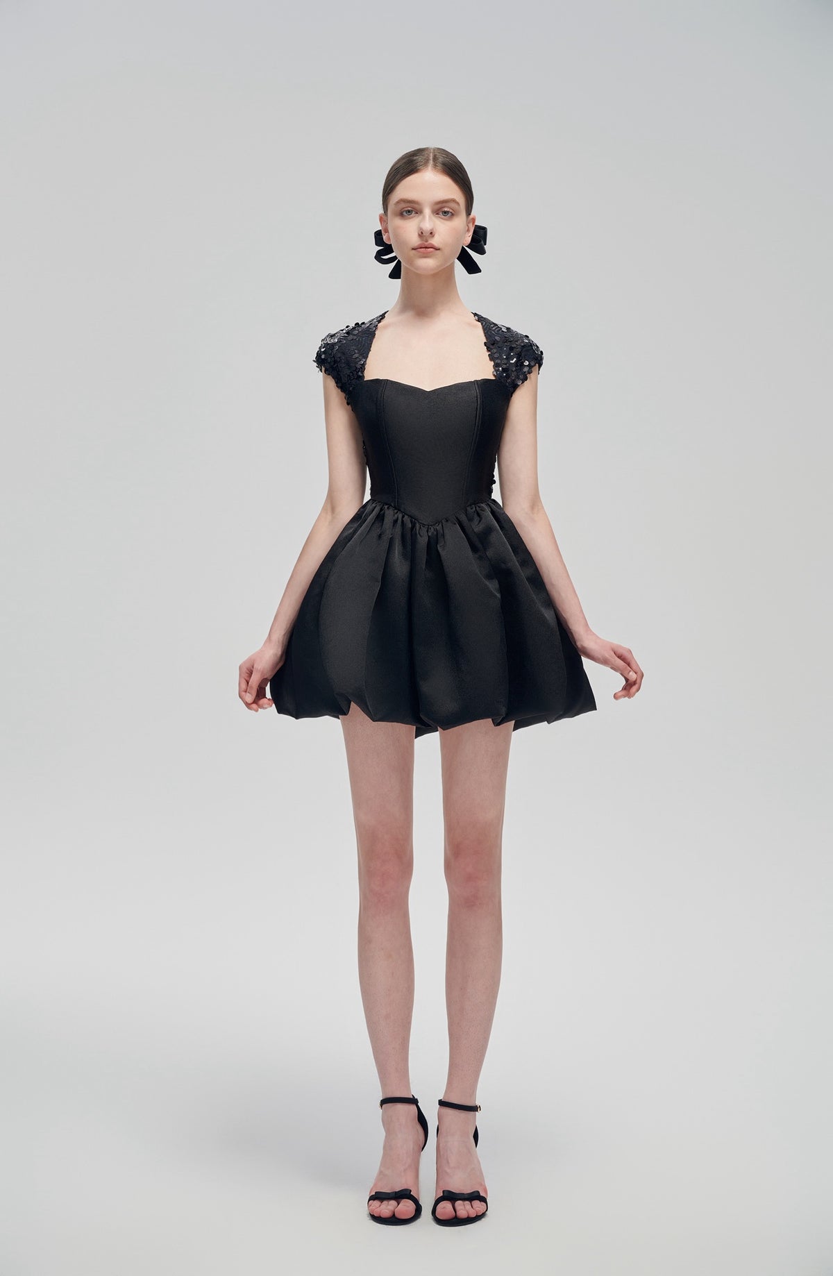Black Back Heart Sequins Queen Anne Mini Dress
