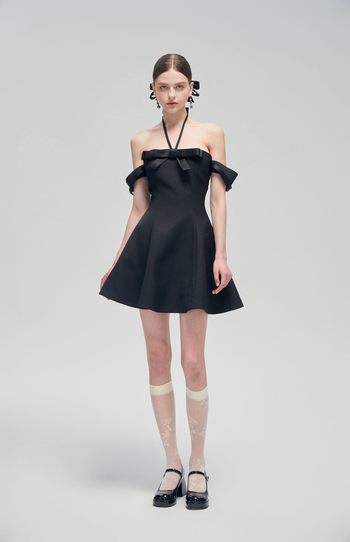 Black Classic Off-Shoulder Satin Mini Dress