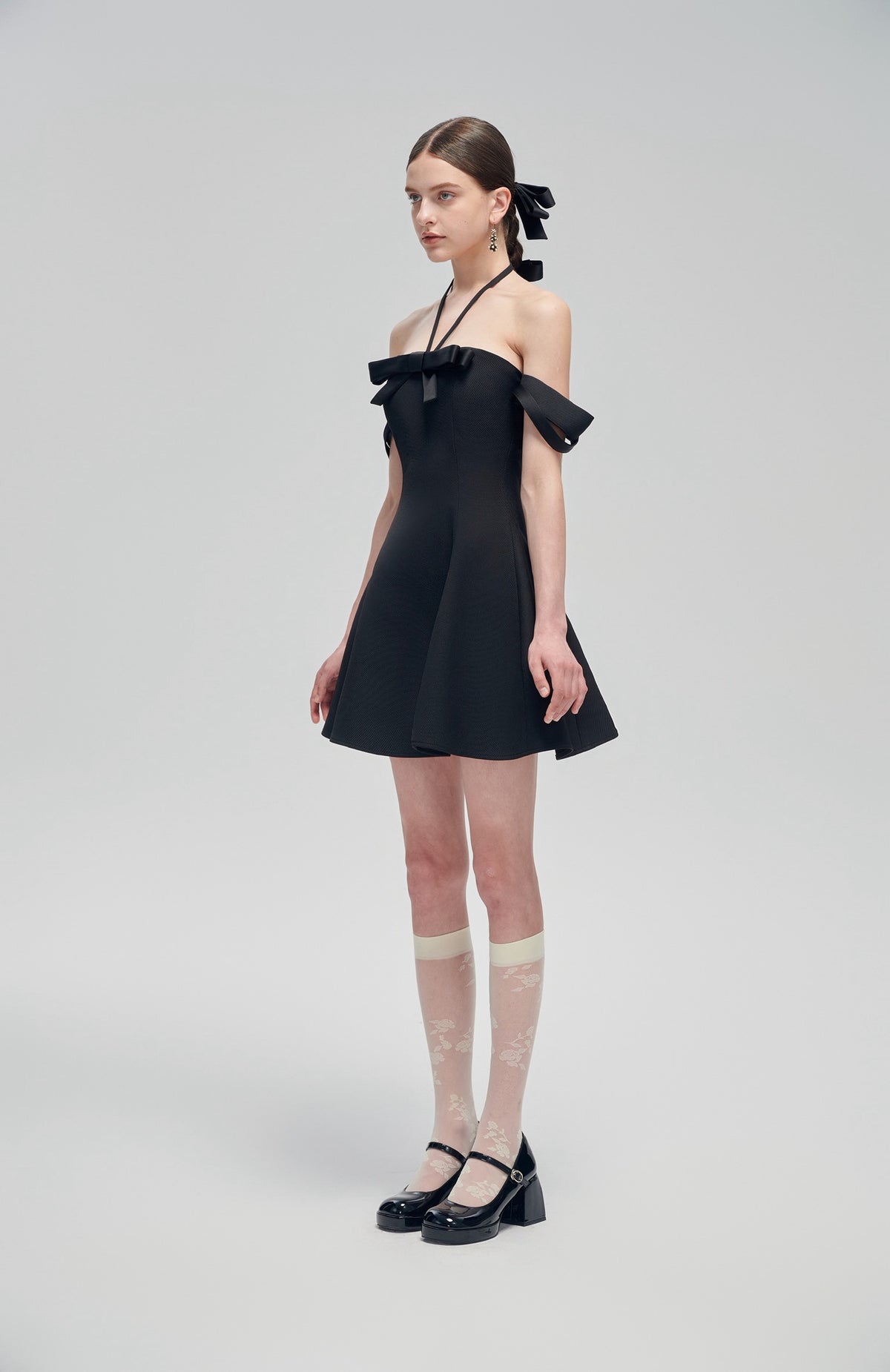 Black Classic Off-Shoulder Satin Mini Dress