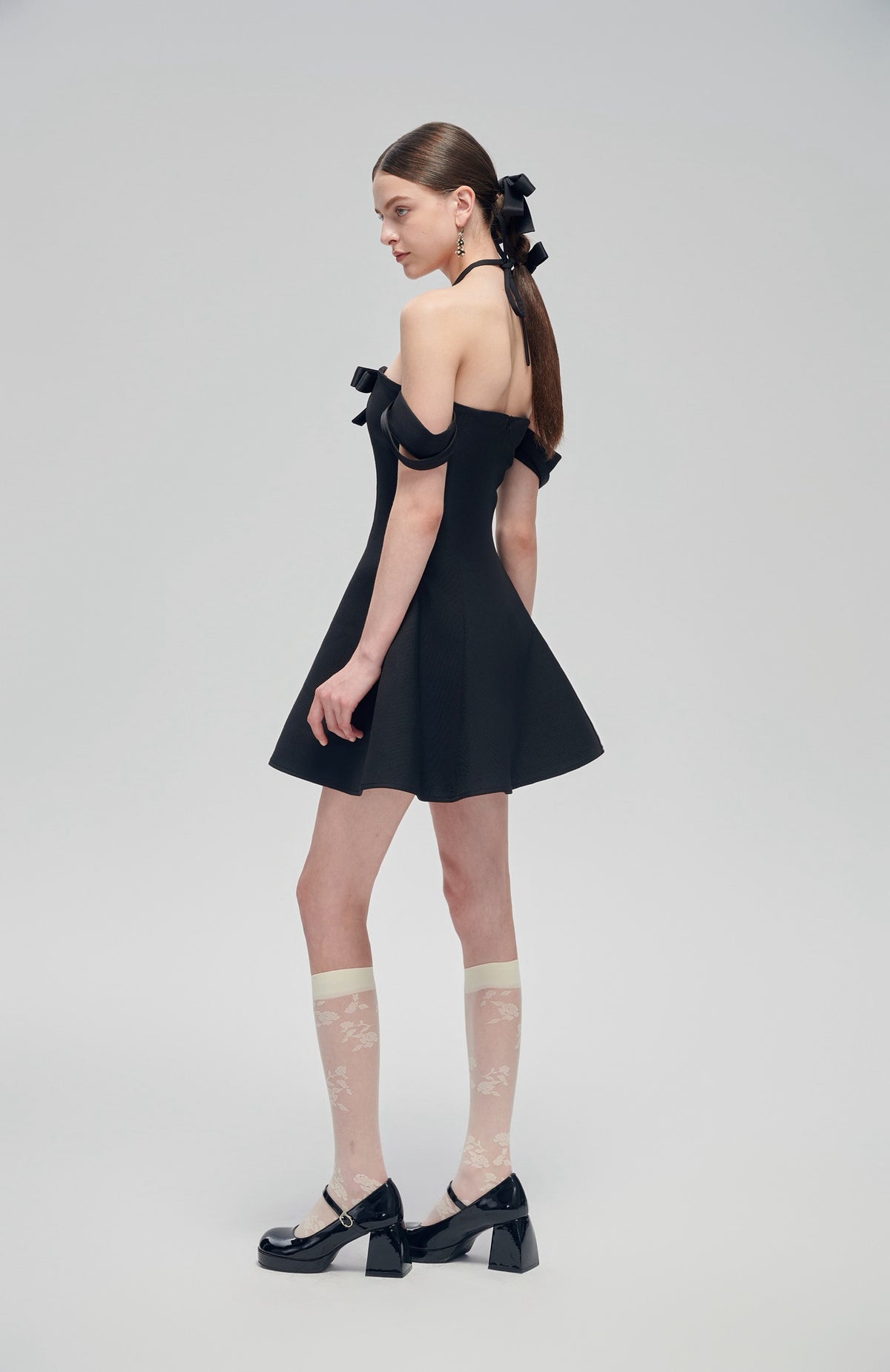 Black Classic Off-Shoulder Satin Mini Dress
