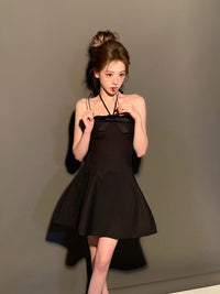 Black Classic Off-Shoulder Satin Mini Dress