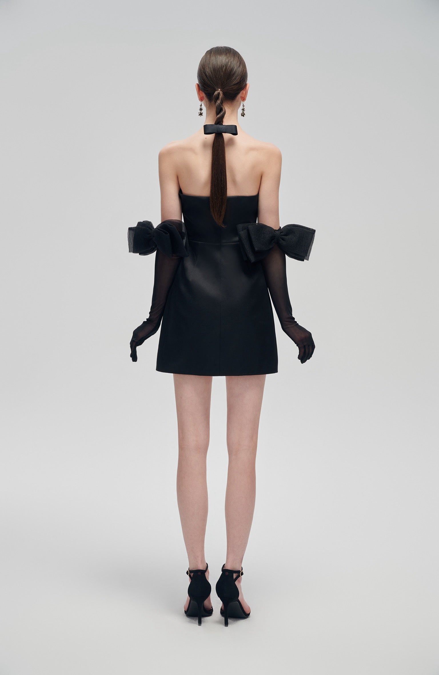 mini black dress with gloves Grand Prize Velvet Strapless Dress With Gloves