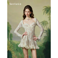 Laura White Lace Waisted long-sleeve mini dress