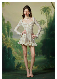 Laura White Lace Waisted long-sleeve mini dress