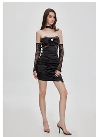 CHAMPAGNE Satin Lace Mini Dress