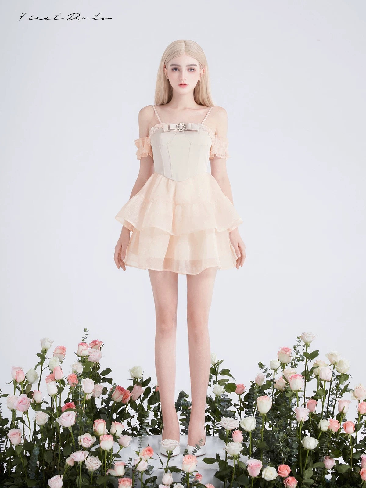 ruffle collar cocktail dress Floral Mini Dress with Wide Ruffle Collar M / Pink