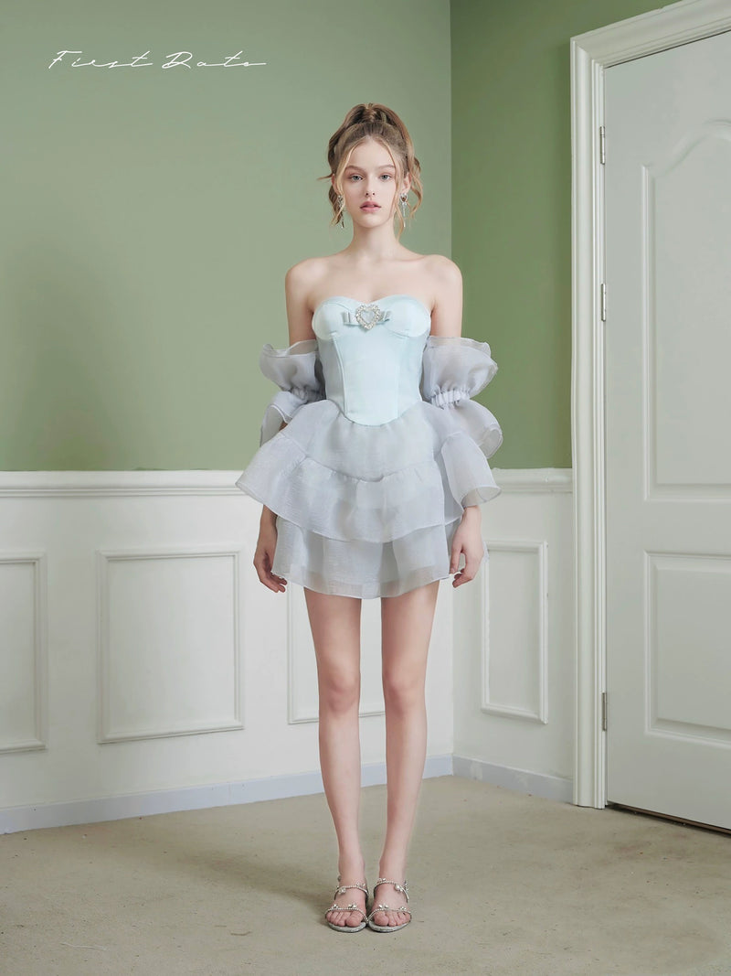 First Date Blue Mermaid Fishbone Puffy Dress