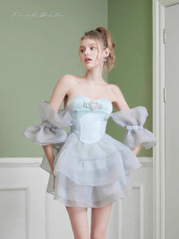 First Date Blue Mermaid Fishbone Puffy Dress