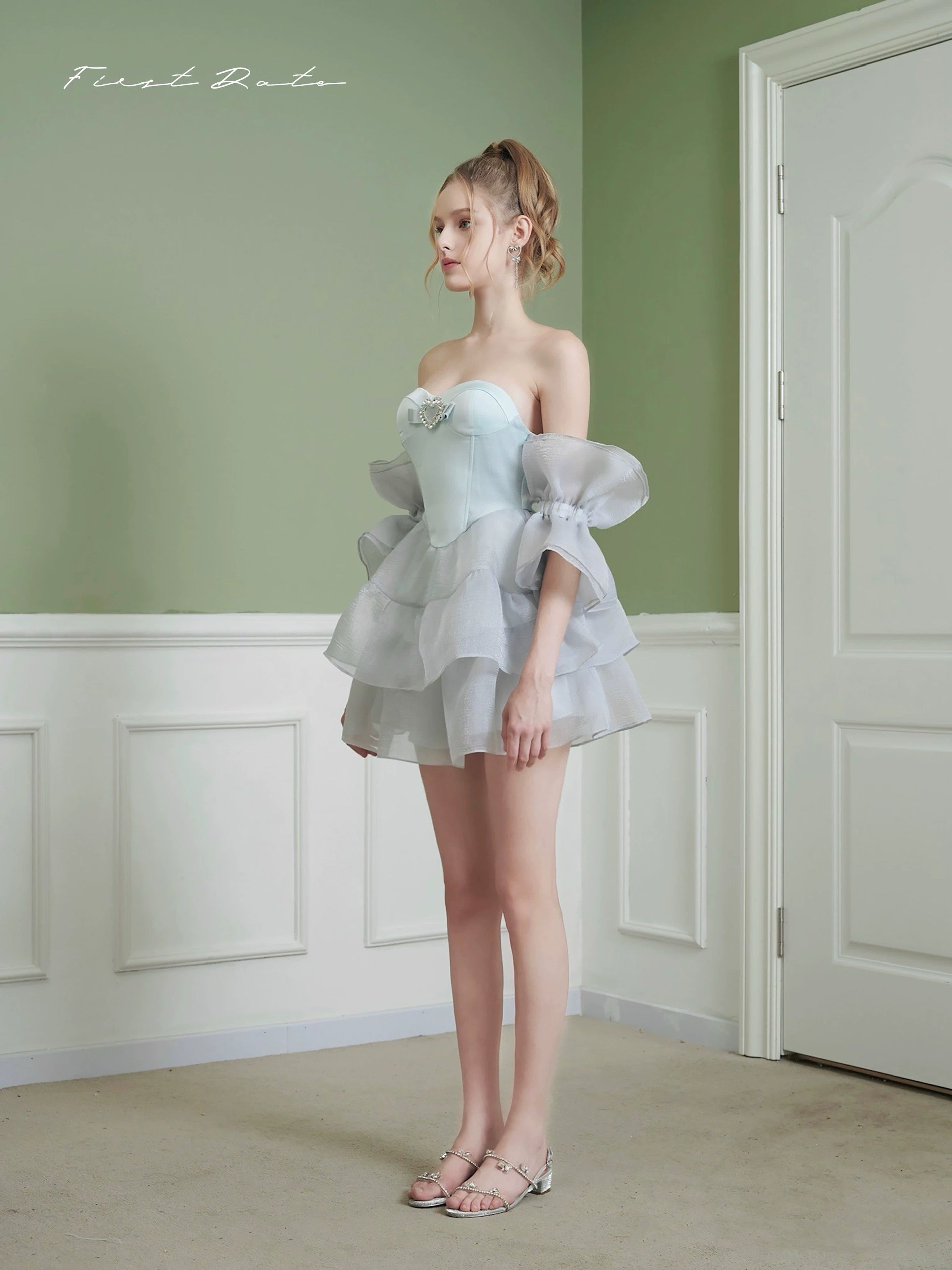 First Date Blue Mermaid Fishbone Puffy Dress