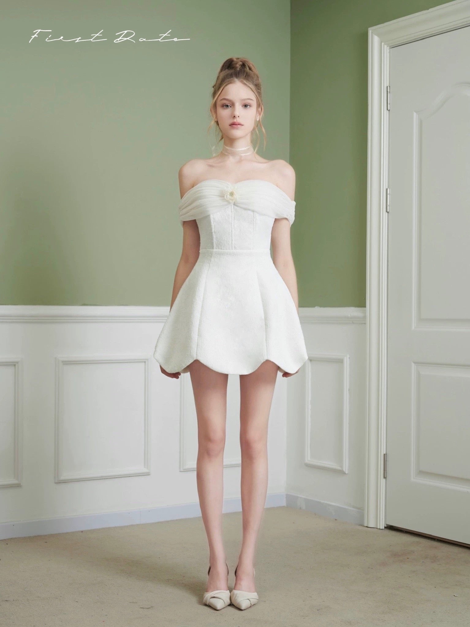 First Date Camellia Off-Shoulder Date Sweet Off-Shoulder Dress