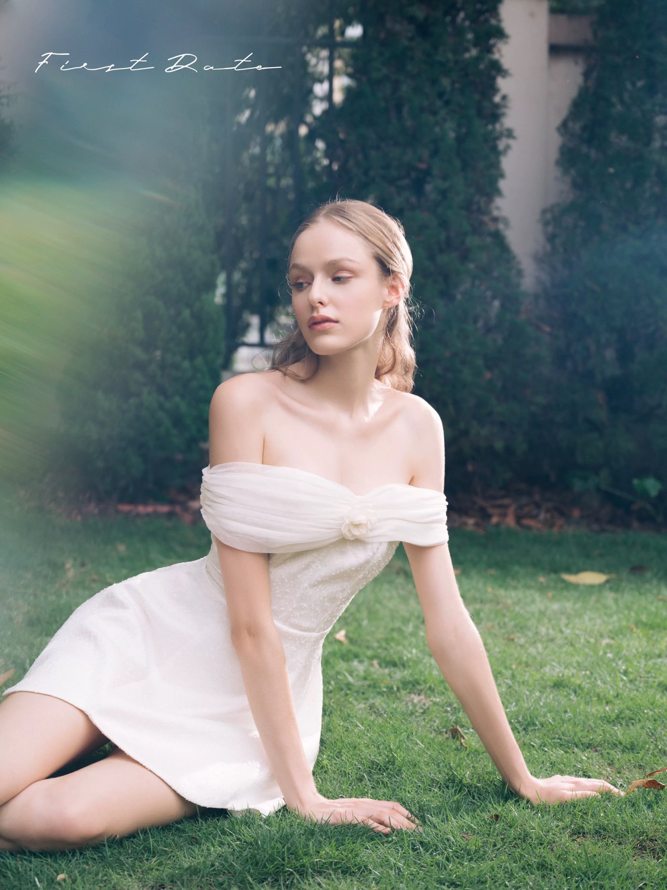 First Date Camellia Off-Shoulder Date Sweet Off-Shoulder Dress