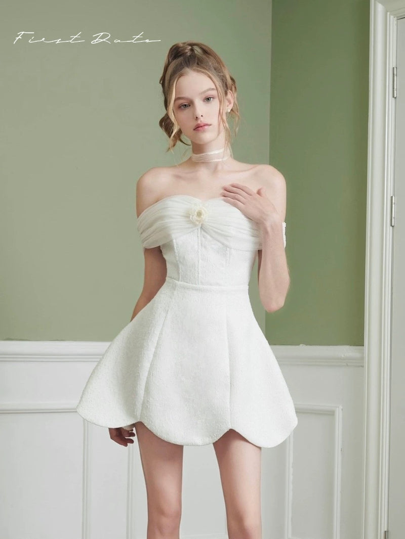First Date Camellia Off-Shoulder Date Sweet Off-Shoulder Dress