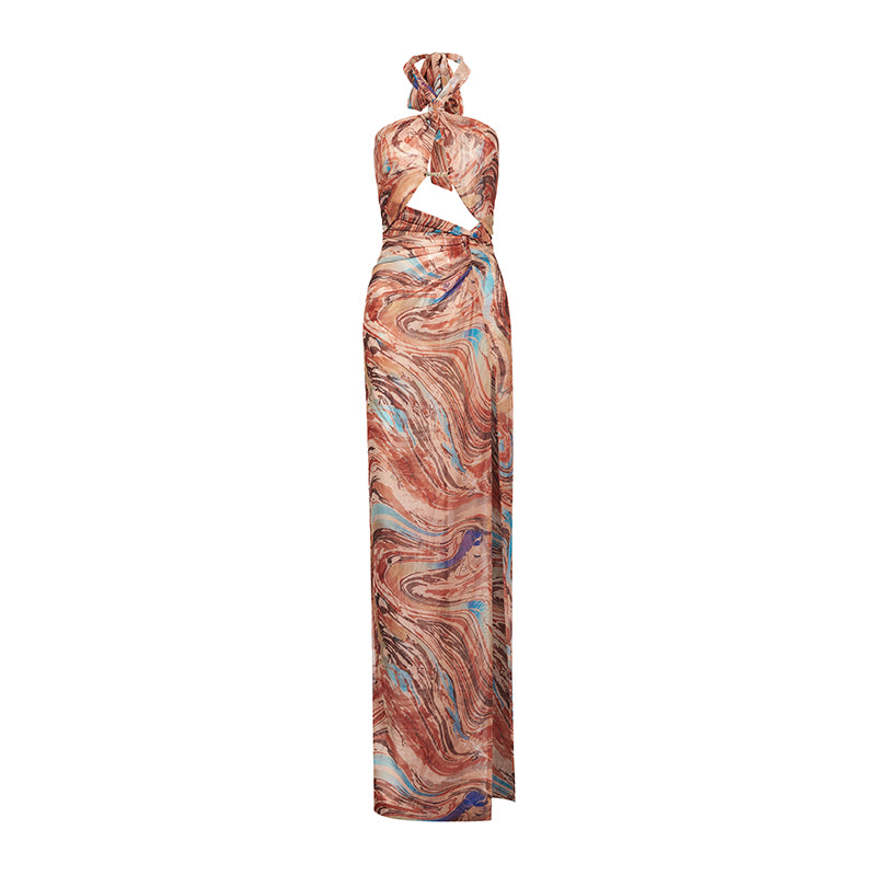 Sheer Luck Marrakech Vacation Vibe Printed Halter Maxi Dress