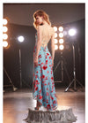 Hana Pomegranate Flocked Trailing Maxi Dress