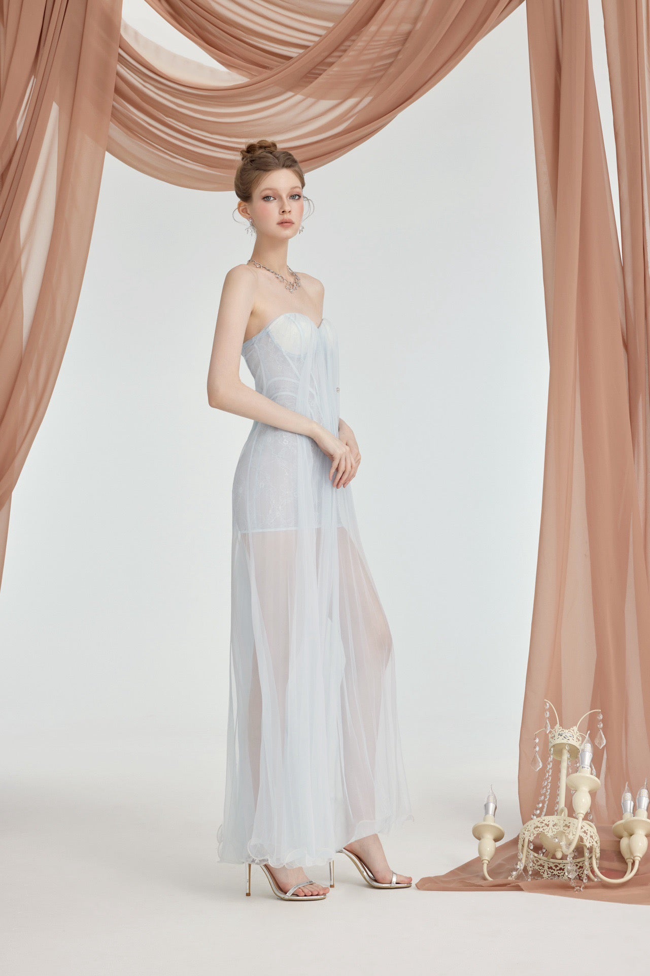 Sheer Luck Thea Sheath Mesh Backless Maxi Dress (Blue) MUE NEW YORK Sheer Luck Thea Sheath Mesh Backless Maxi Dress (Blue) MUE NEW YORK