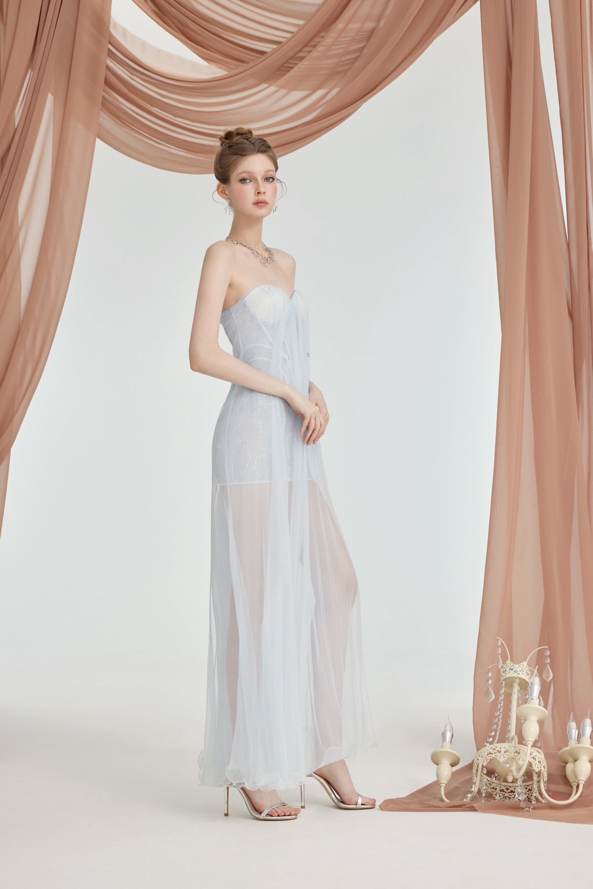 Sheer Luck Thea Sheath Mesh Backless Maxi Dress (Blue)