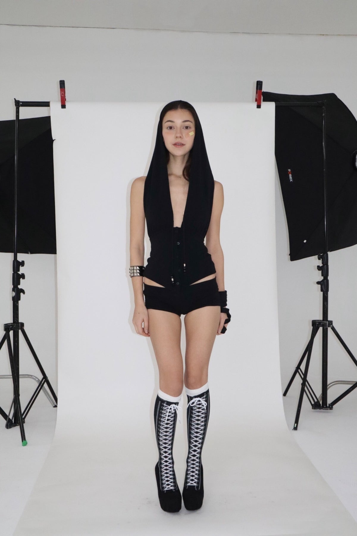 BNFROM beeds drape hood top [black]