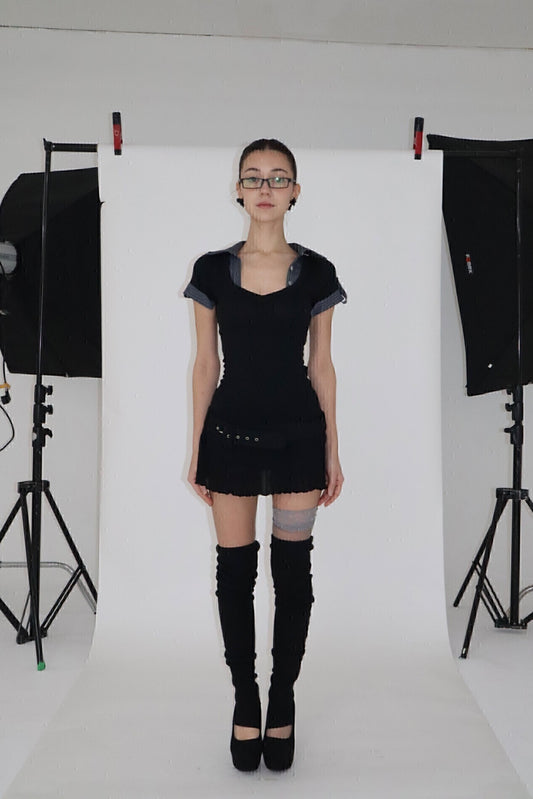 BNFROM study wasit belt dress [black]
