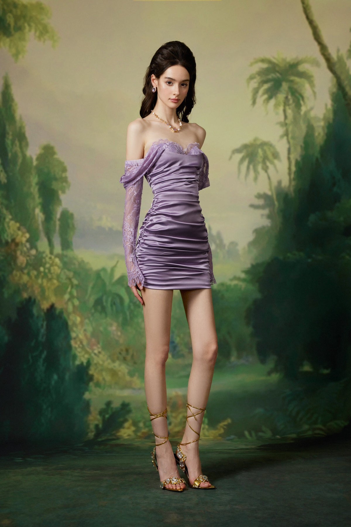 Sheer Luck Belle Lace Satin Wrap Hip Mini Dress