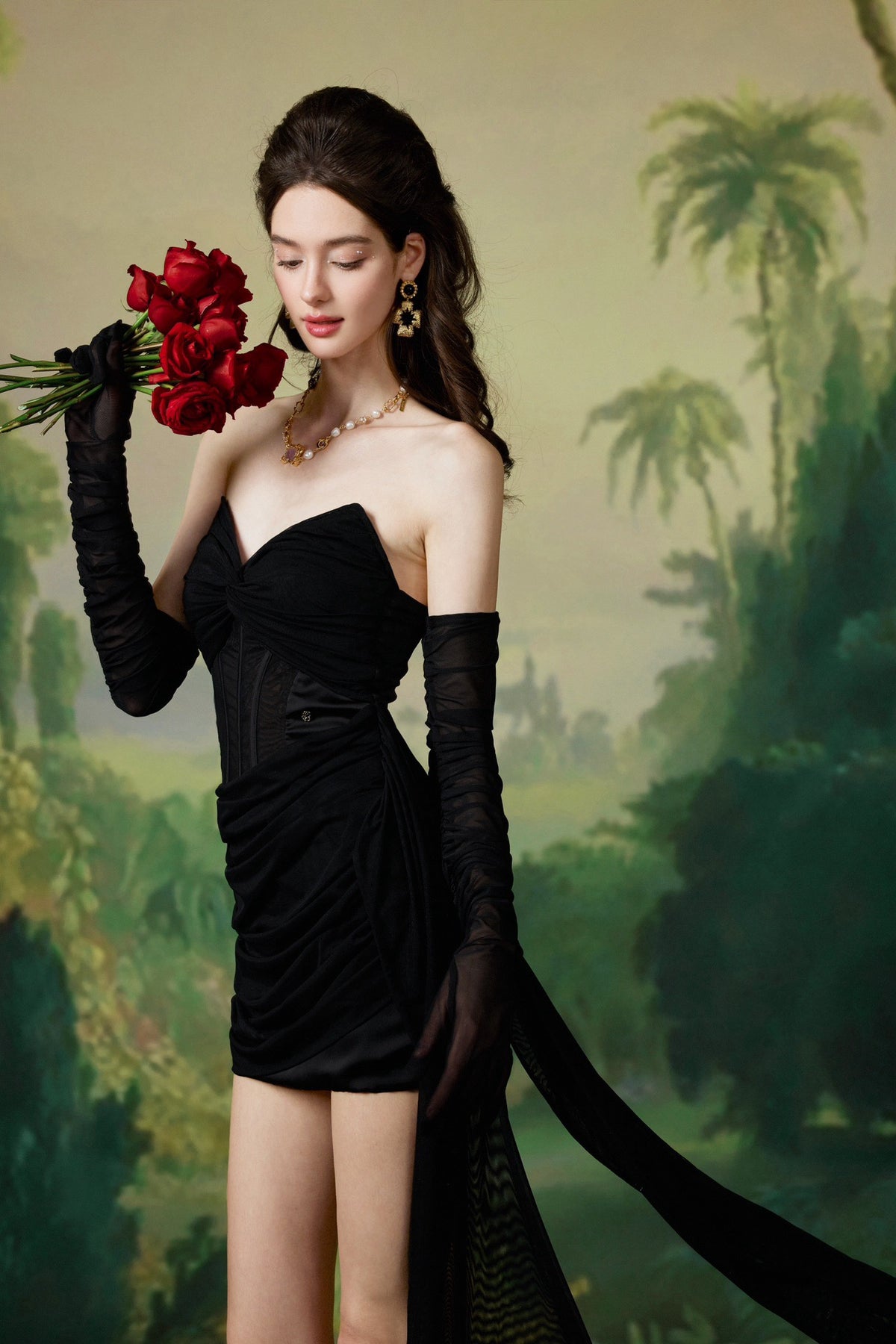 Sheer Luck Tara Black Corset Mesh Pleated Sheath Mini Dress