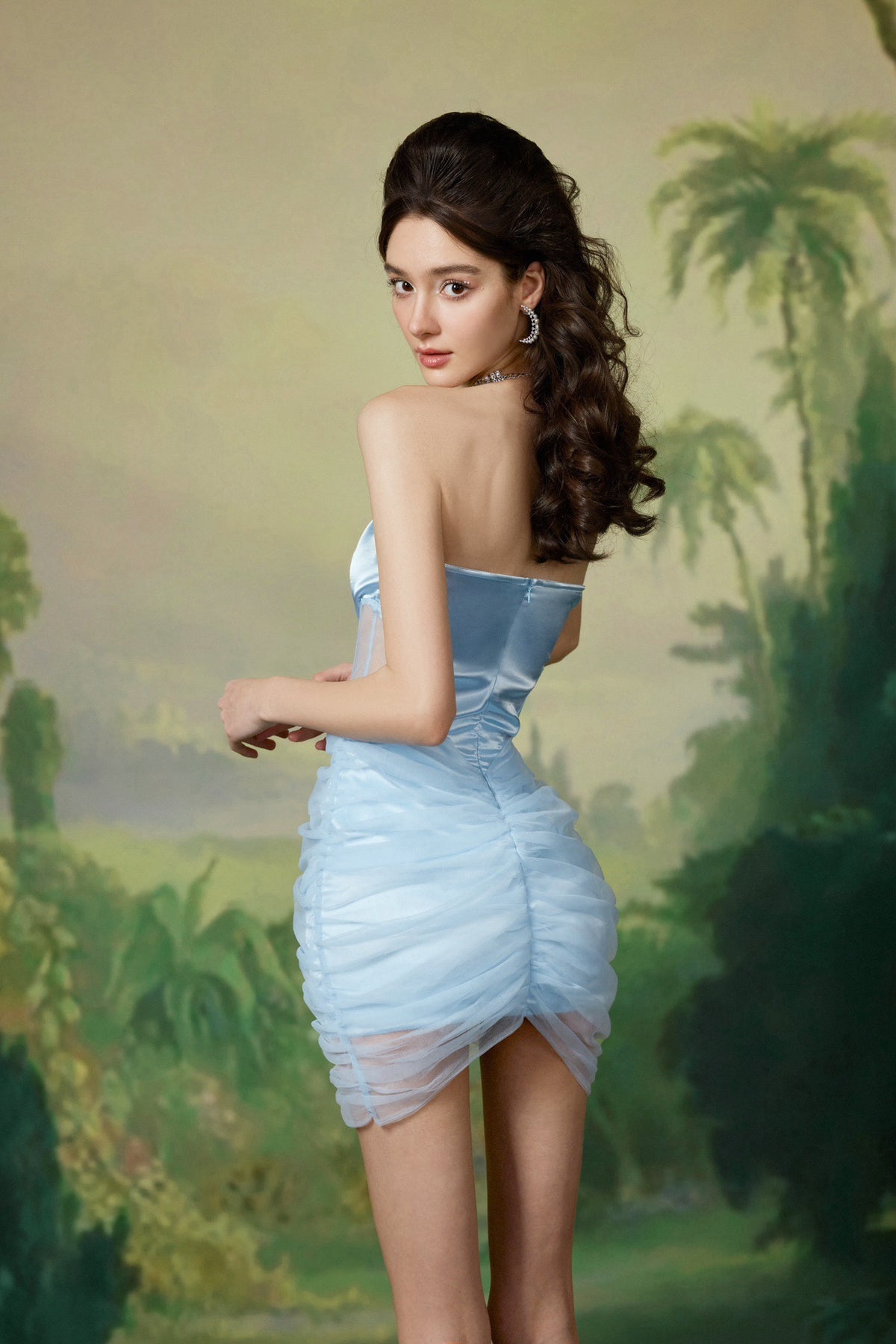 Sheer Luck Cyndi Blue Wrap Hip Mesh Sheath Mini Dress