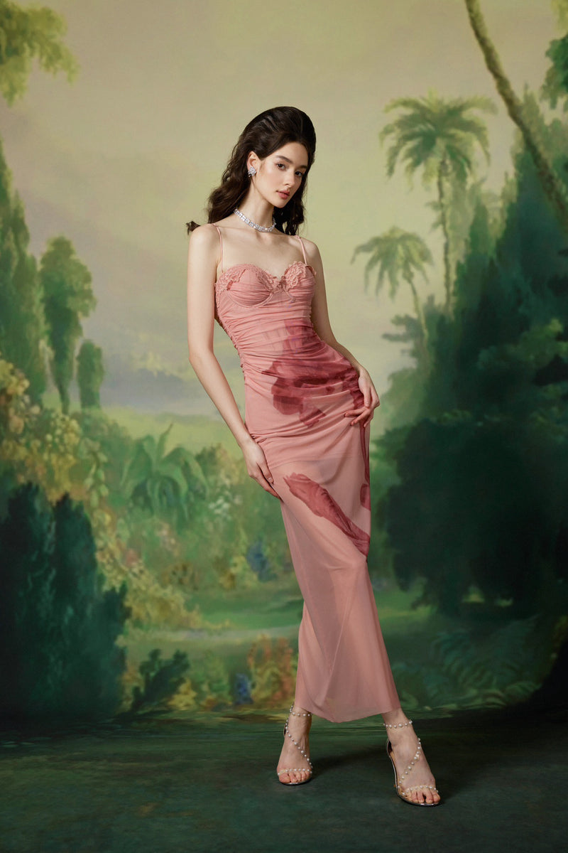Sheer Luck Iris Pink Print Mesh Maxi Dress – MUE NEW YORK