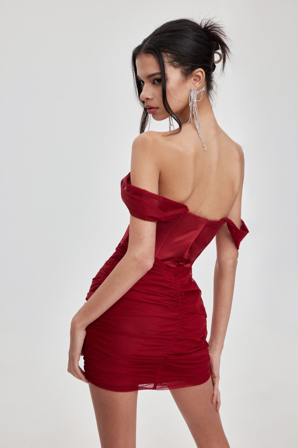 Sheer Luck Rosette Red Corset Mesh Offset Mini Dress