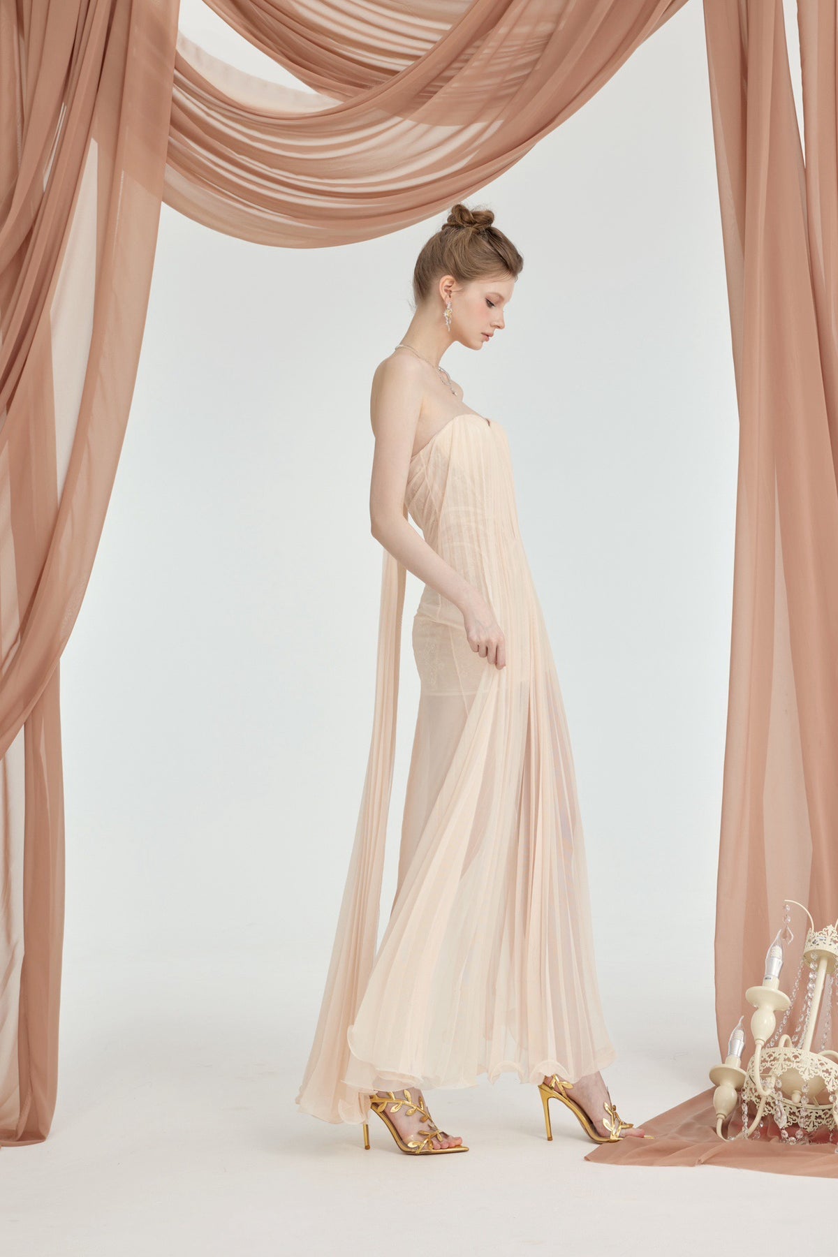 Sheer Luck Thea Sheath Mesh Backless Maxi Dress (Cream)