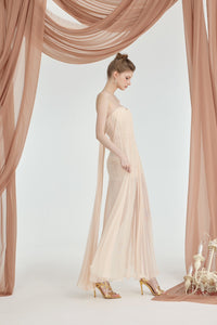 Sheer Luck Thea Sheath Mesh Backless Maxi Dress (Cream)