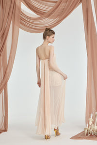 Sheer Luck Thea Sheath Mesh Backless Maxi Dress (Cream)