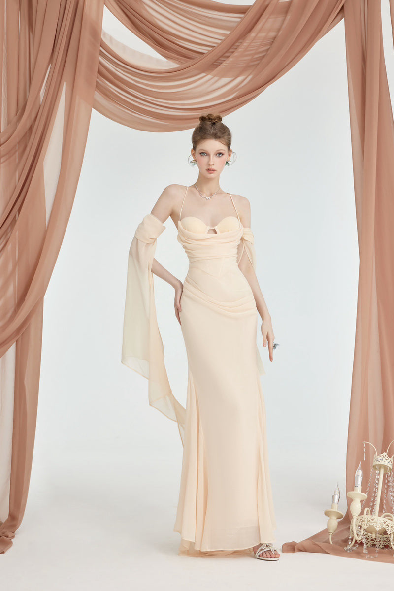 Sheer Luck Jasmine Chiffon Backless Corset Halter Maxi Skinny Dresses