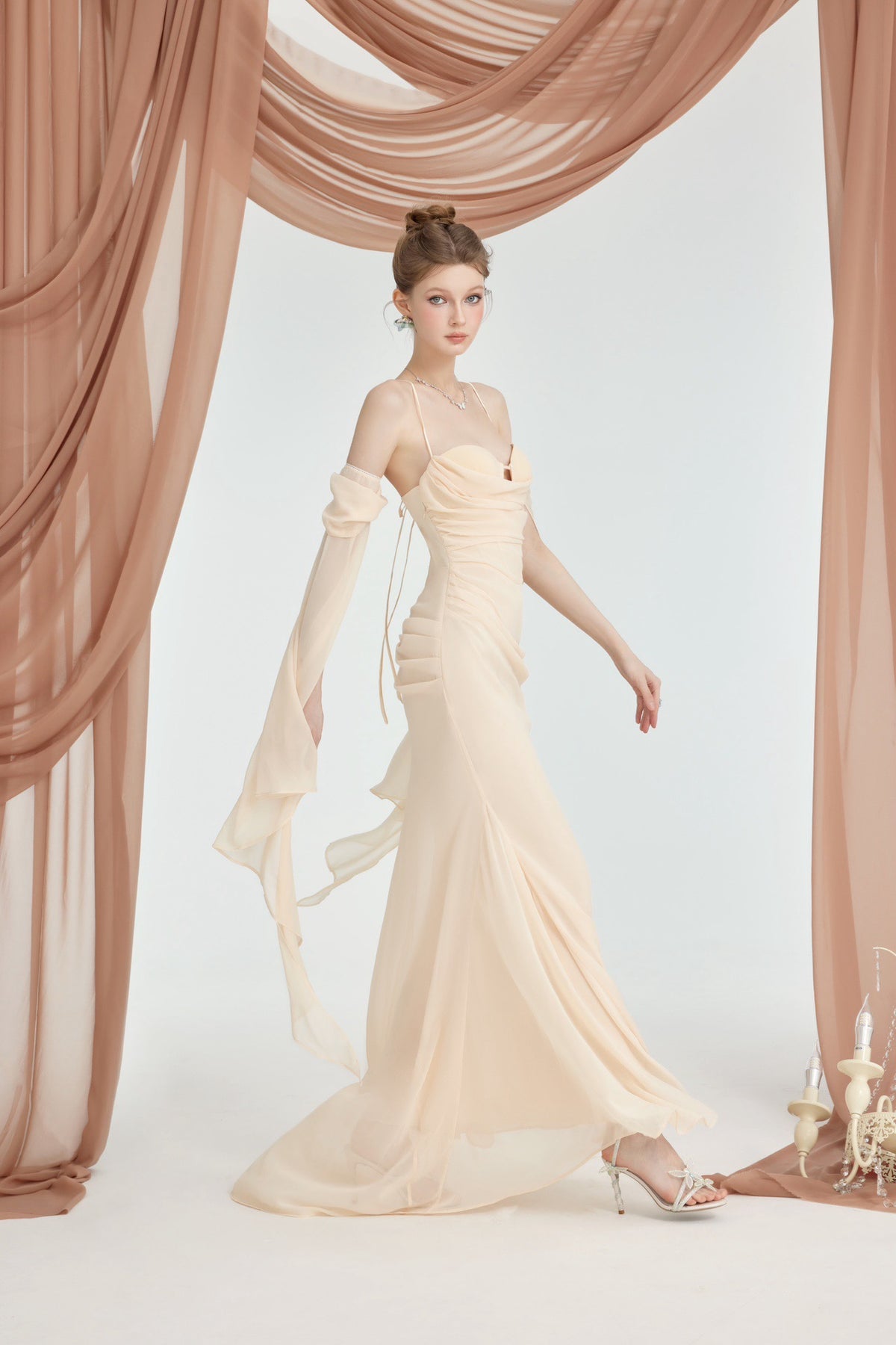 Sheer Luck Jasmine Chiffon Backless Corset Halter Maxi Skinny Dresses