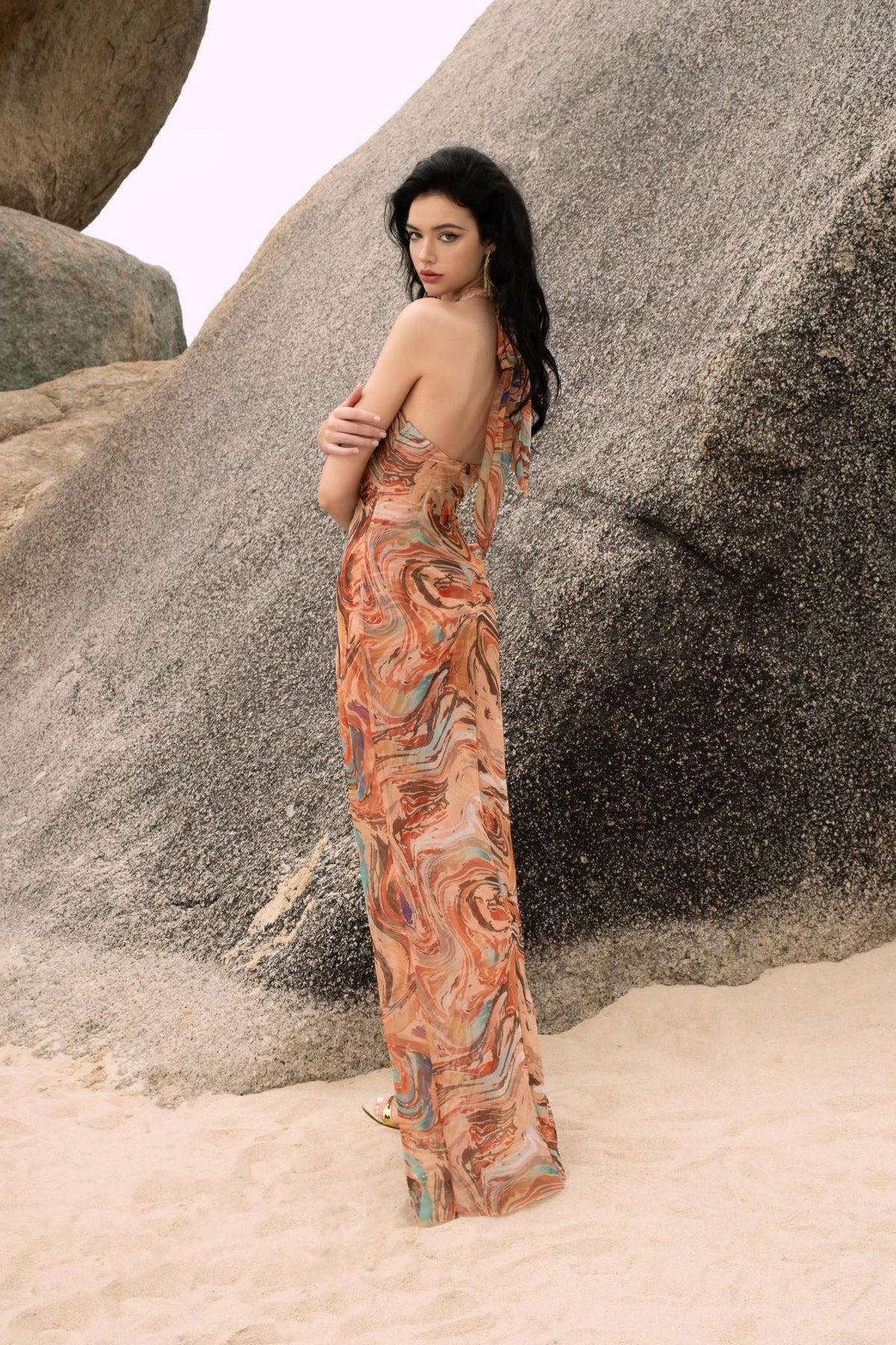 Sheer Luck Marrakech Vacation Vibe Printed Halter Maxi Dress