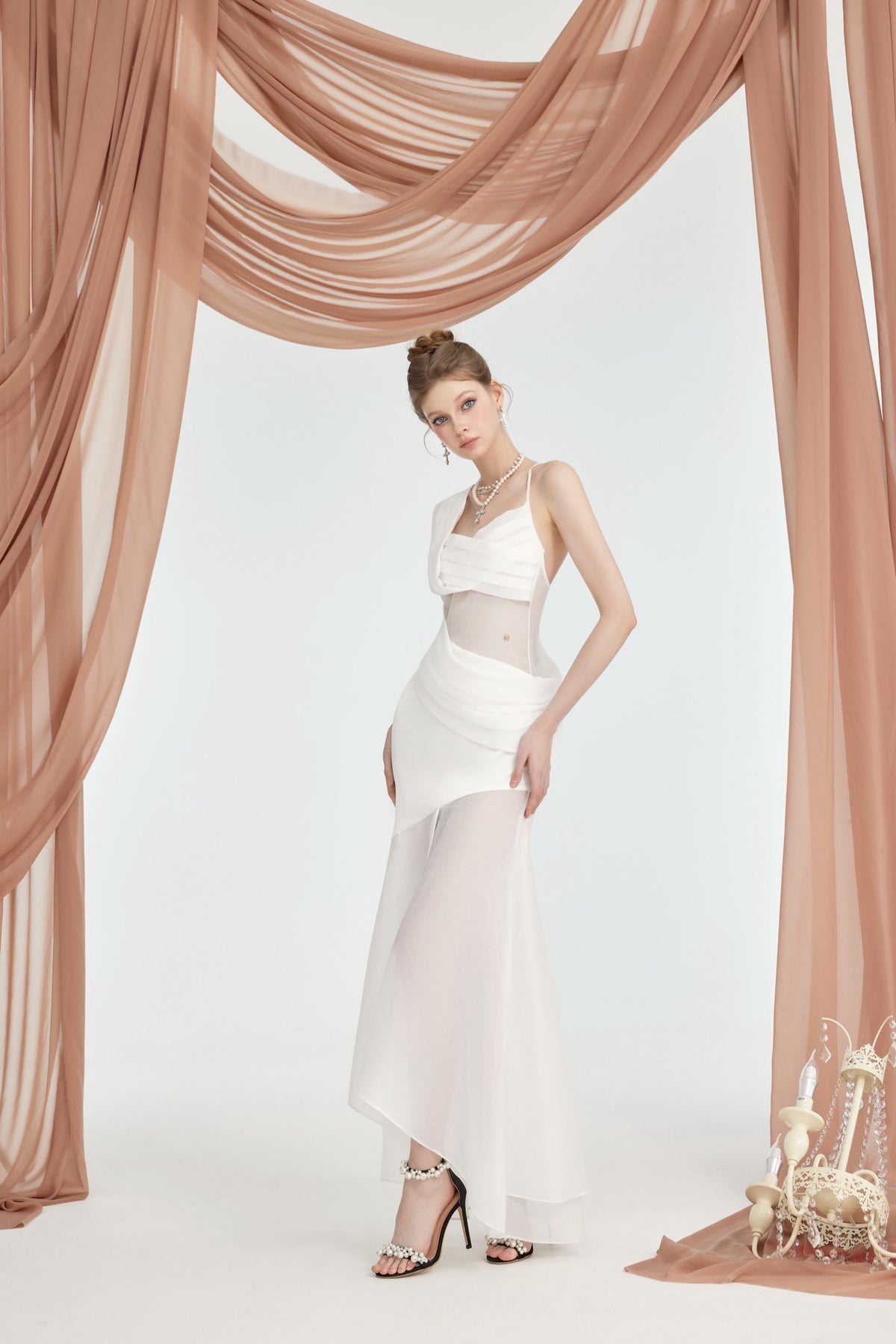 Sheer Luck Ayla Slit HemHalter Maxi Dress (White)