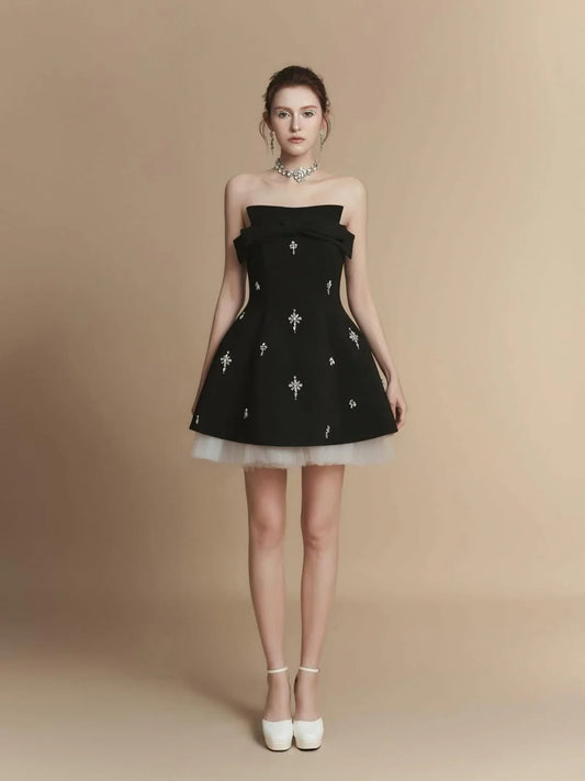 LAMORIS Black Strapless Bow Dress