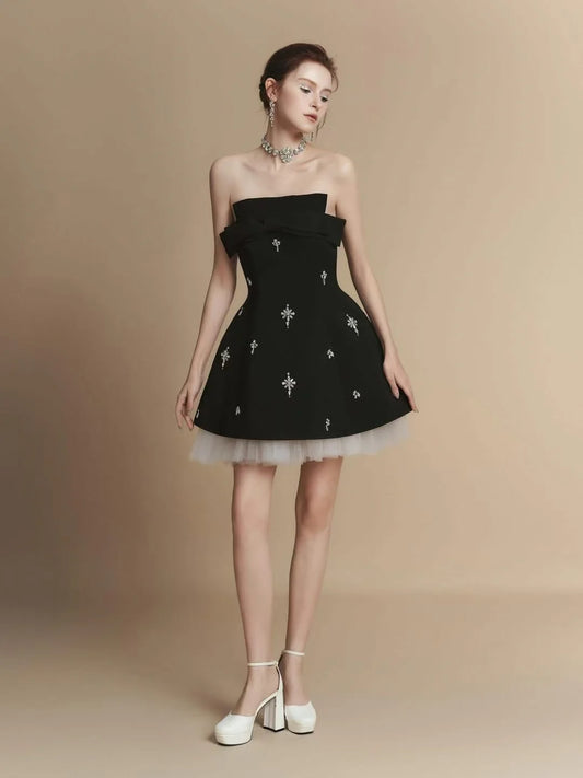 LAMORIS Black Strapless Bow Dress