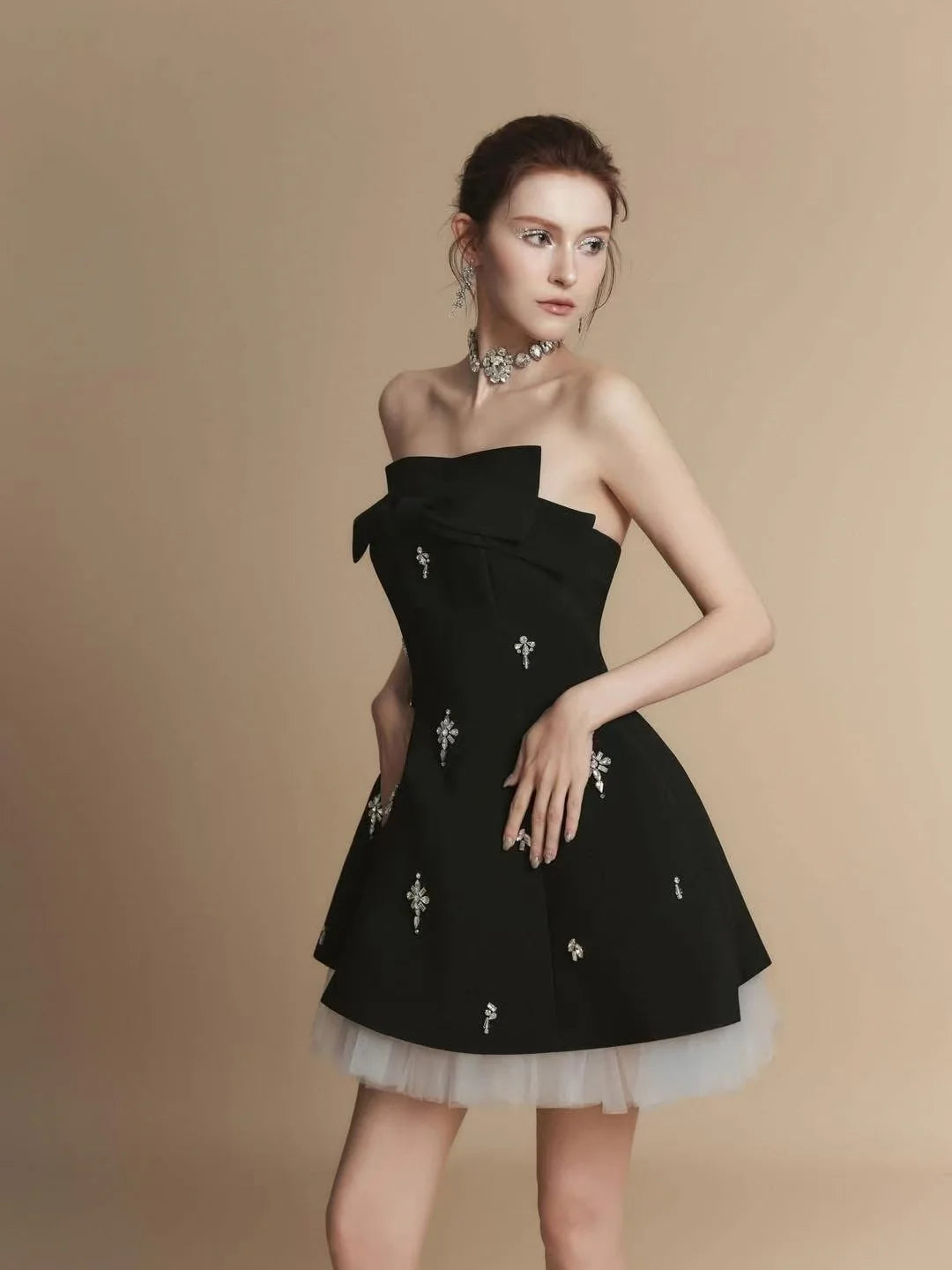 LAMORIS Black Strapless Bow Dress