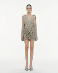 MOLLYNISTA Draped Cape Dress (grey)