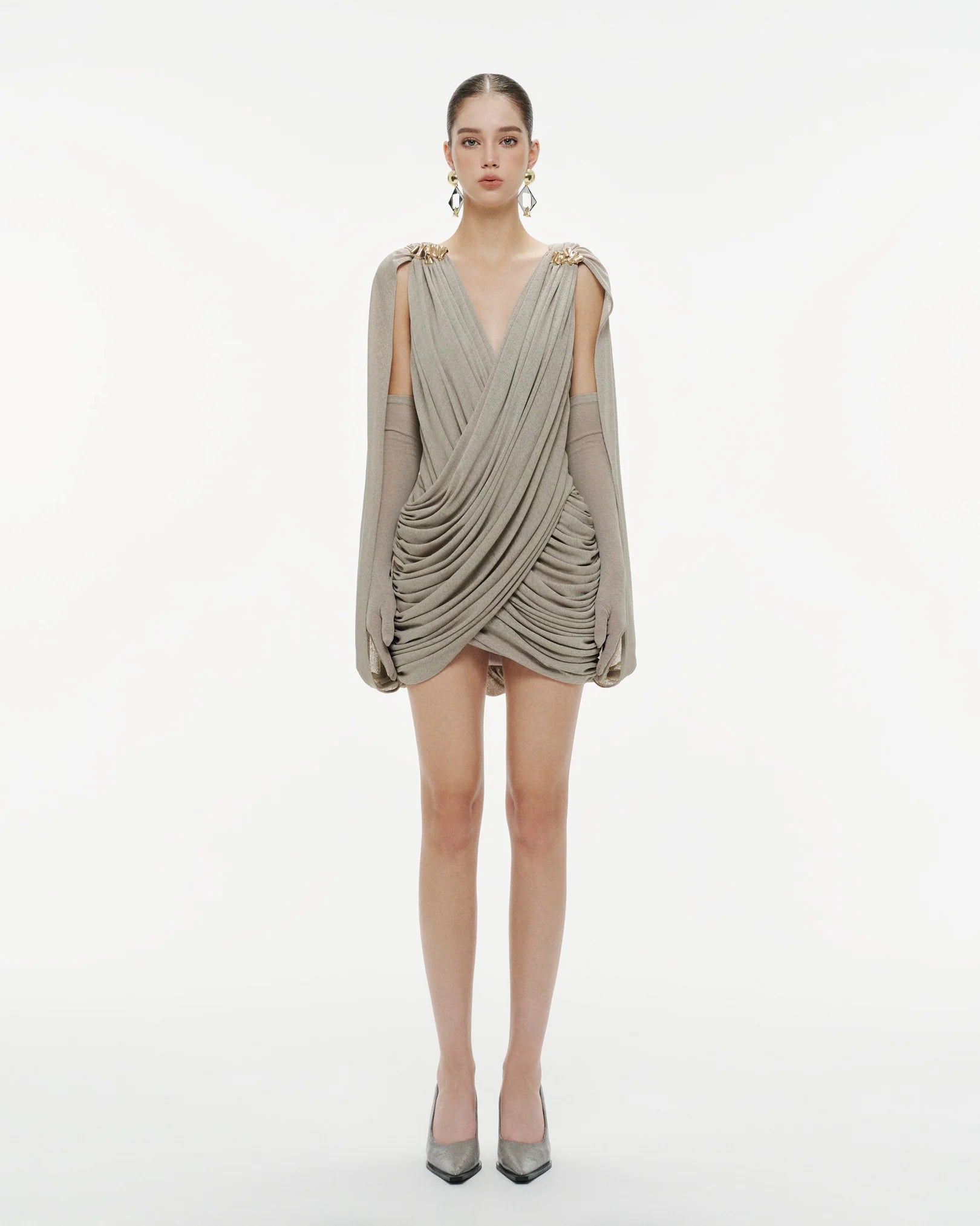 MOLLYNISTA Draped Cape Dress (grey)