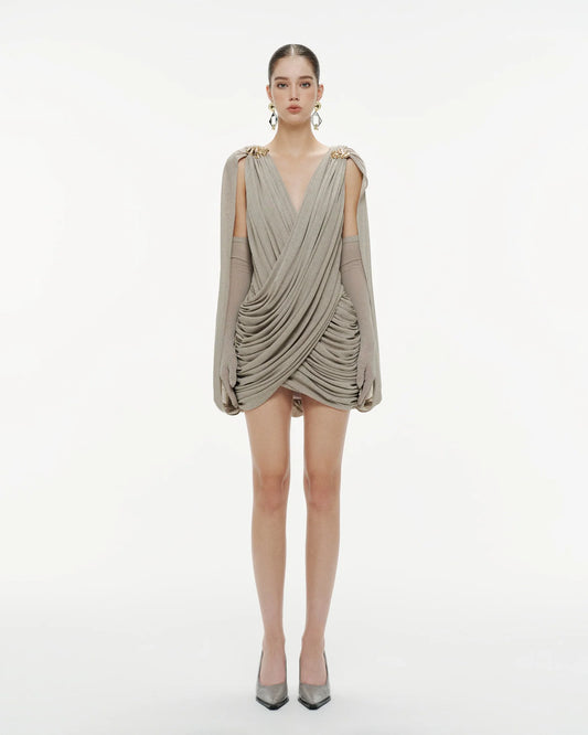 MOLLYNISTA Draped Cape Dress (grey)