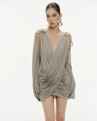 MOLLYNISTA Draped Cape Dress (grey)