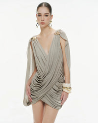 MOLLYNISTA Draped Cape Dress (grey)