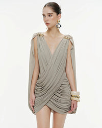 MOLLYNISTA Draped Cape Dress (grey)