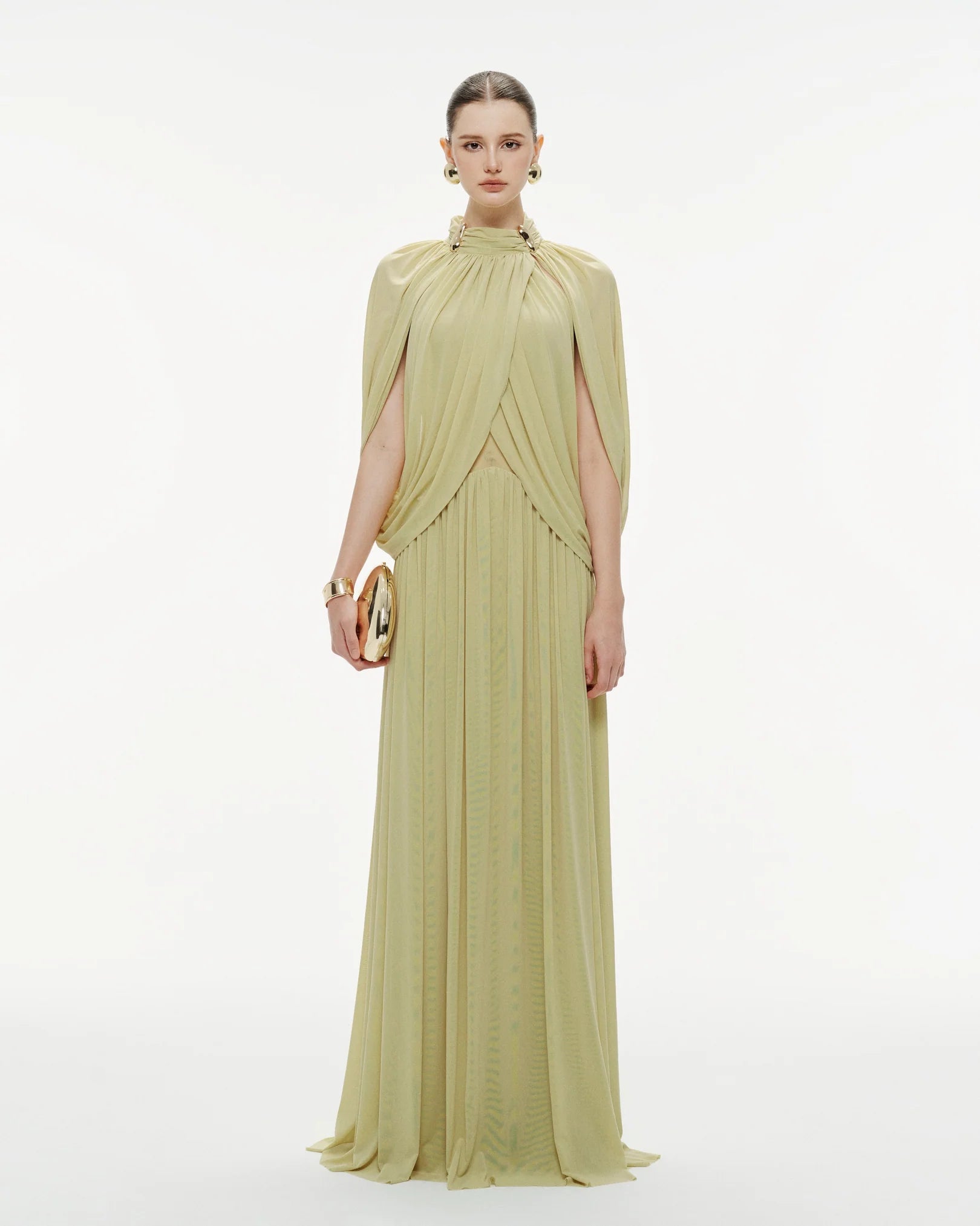 MOLLYNISTA Mesh Knit Cape Dress (Pomelo Olive)