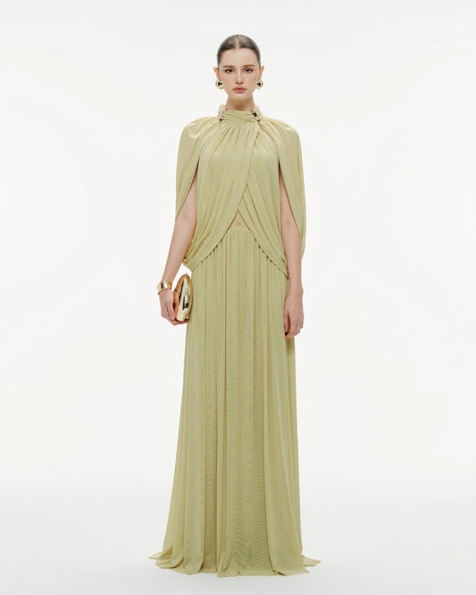 MOLLYNISTA Mesh Knit Cape Dress (Pomelo Olive)