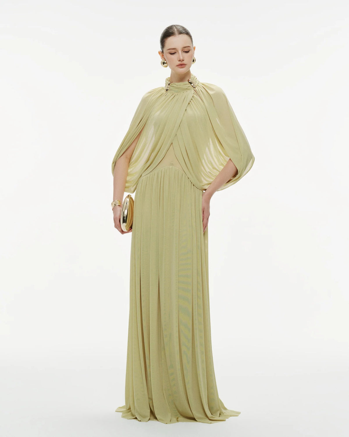 MOLLYNISTA Mesh Knit Cape Dress (Pomelo Olive)