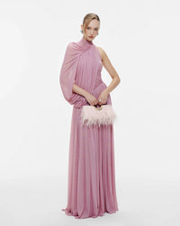 MOLLYNISTA One-Shoulder Cape Ruched Flared Dress (purple)