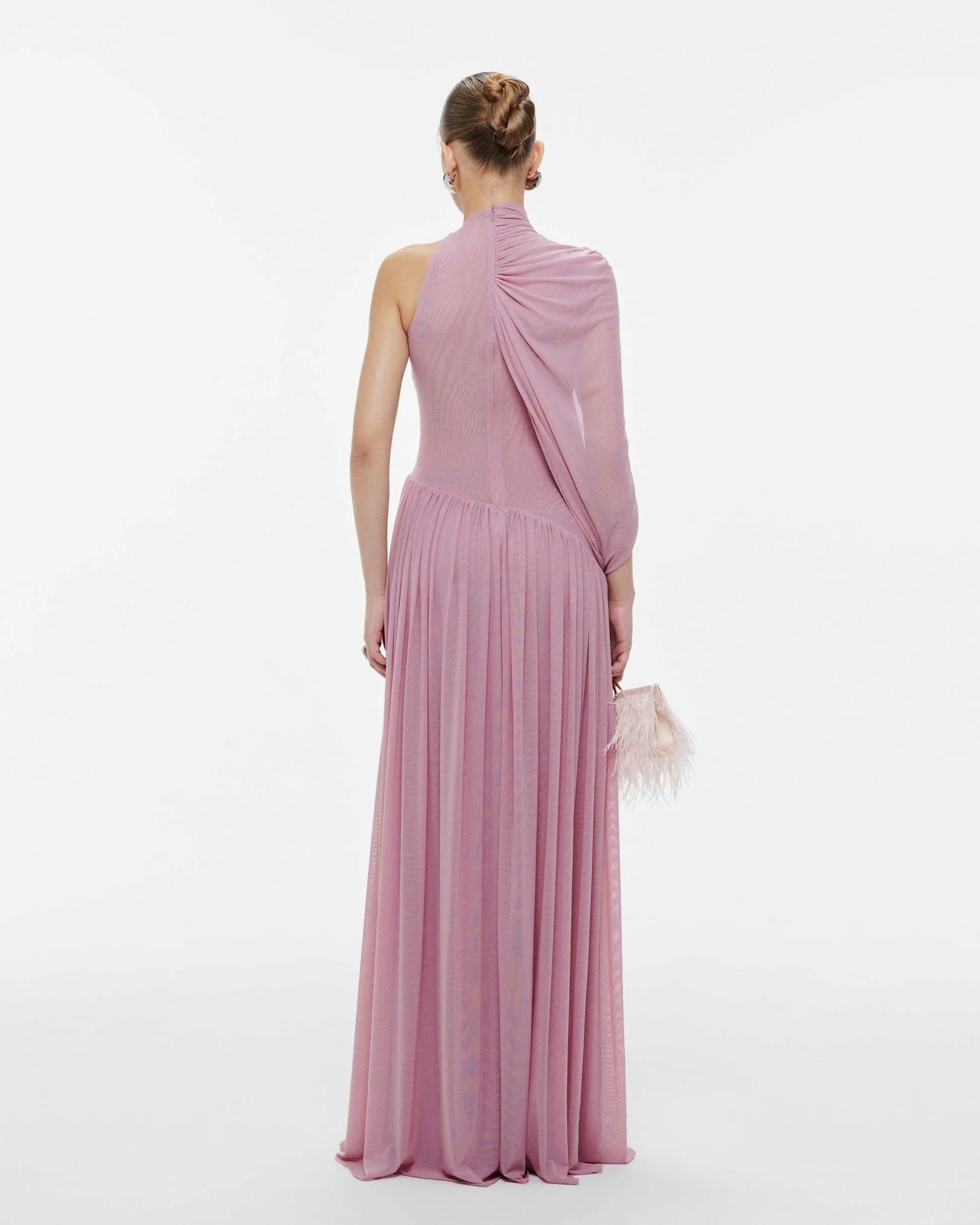 MOLLYNISTA One-Shoulder Cape Ruched Flared Dress (purple)